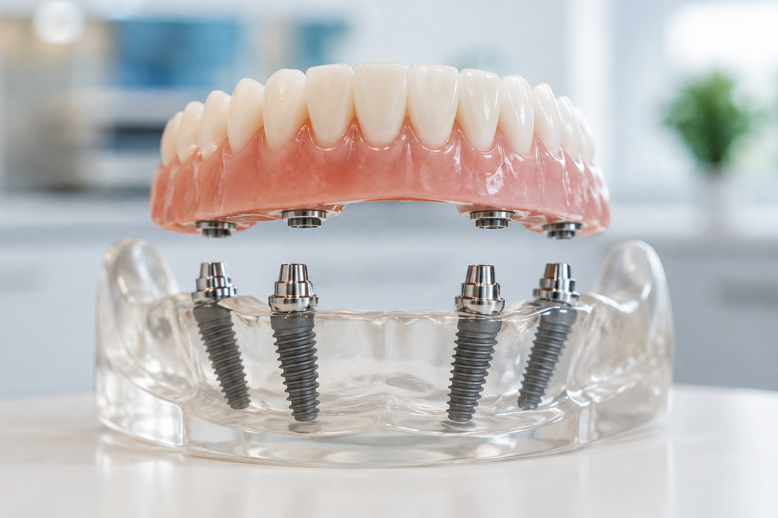 All-on-4 dental implant configuration — four titanium implants supporting a full arch of teeth at Georgetown Advanced Dentistry in Washington, DC